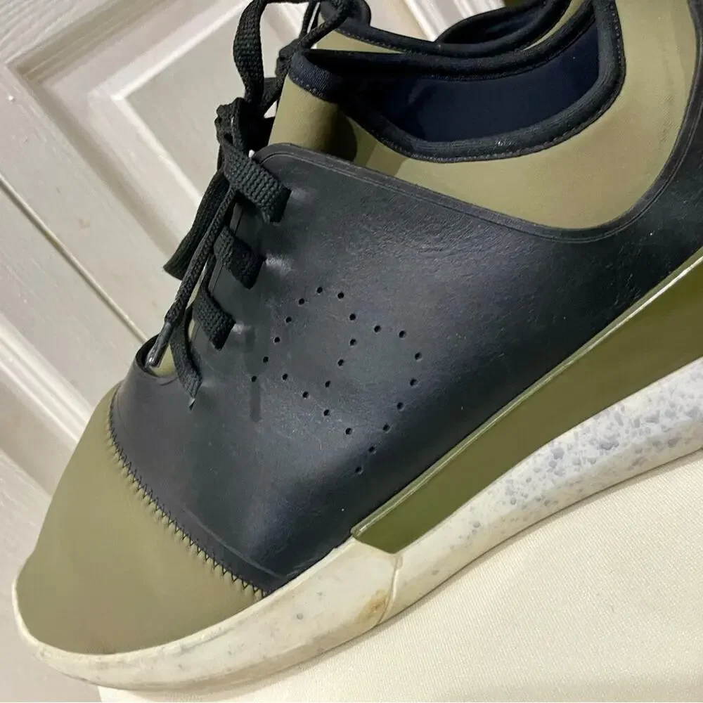 BALLY‎ MEN SHOES NEOPRENE OLIVE GREEN/BLACK LEATHER MADE IN ITALY Sz 13 ICONIC
